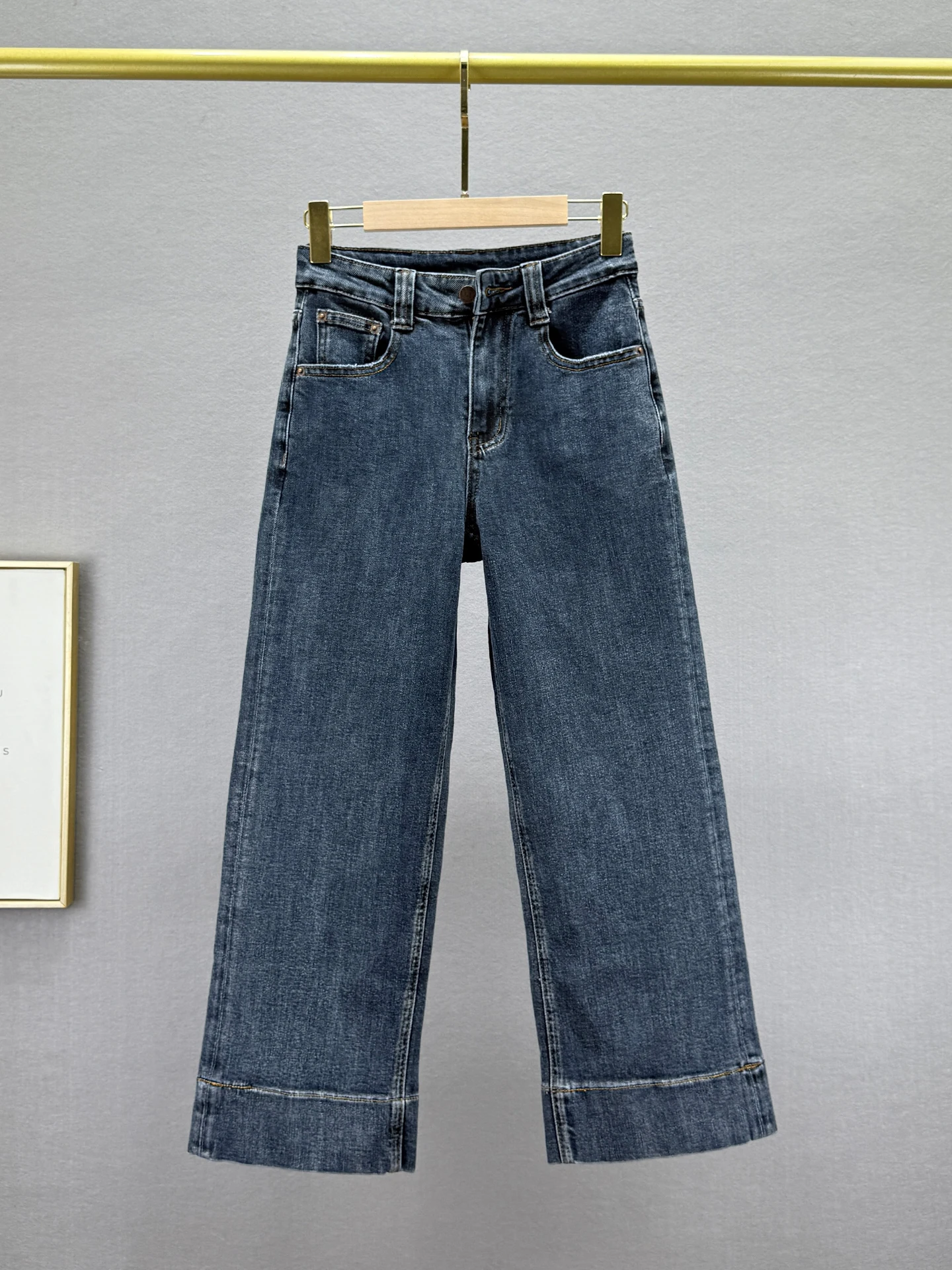 

Женские джинсы в стиле ретро с эффектом потертости, модные, с высокой талией, свободного прямого кроя, длиной до щиколотки, синие, из хлопковой эластичной ткани