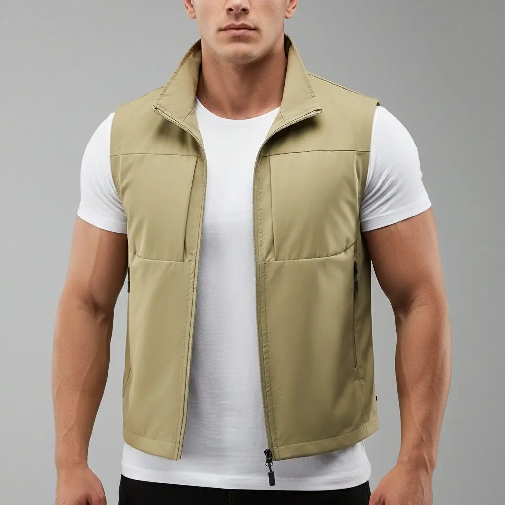 

Men Vest Spring Autumn Outdoor Casual Fishing Thin Fleece Sleeveless Jacket Fashion Stand Collar Travel Breathable Zipper Gilet