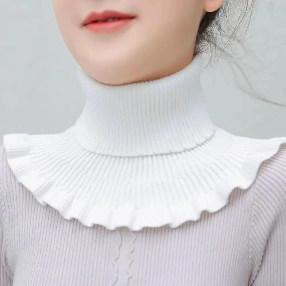 Knitted Fake Collar Scarf Women Warm Turtleneck Detachable False Collar Winter Windproof Scarf With Wooden Ears