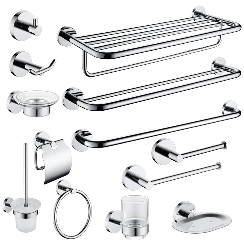 

Wall Mounted Chrome Polished Bathroom Storage Rack Toilet Paper Holder Towel Bar Shelf Liquid Soap Holder Toilet Accessories