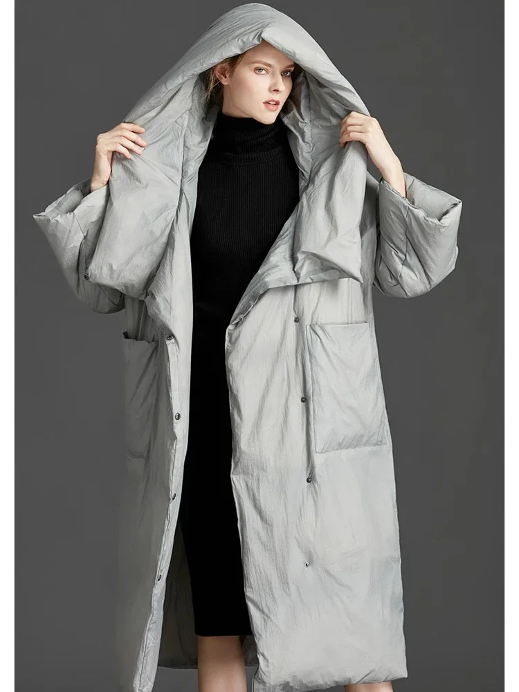 Long White Jacket for Women, Large Quilt Design, Hooded Warm Coat, Fashion Casual Parka, New, 2024