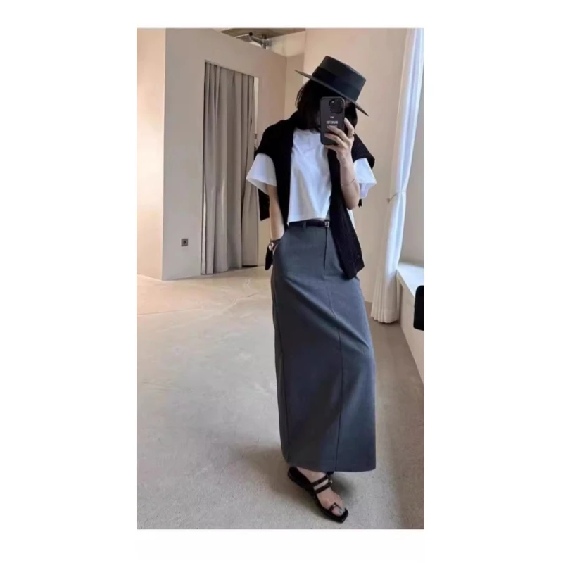 25 anos primavera/verão nicho feminino cintura alta emagrecimento comprimento médio linha A saia de lã dividida