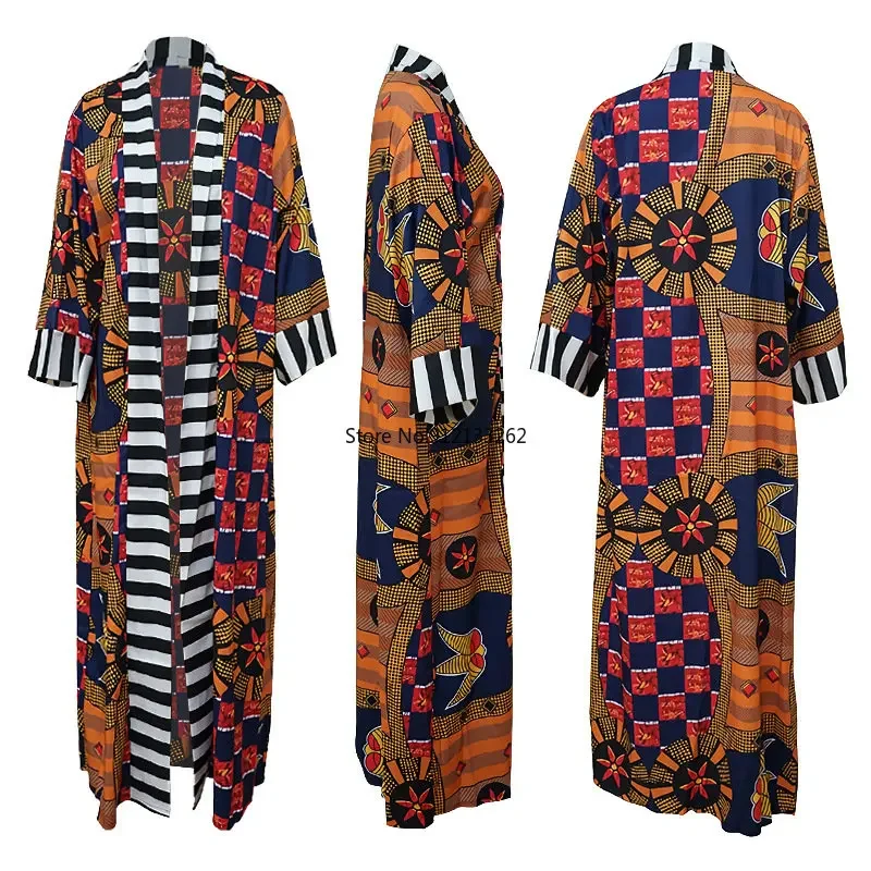 Plus Size Damski Geometryczny Afro Print Regularny Luźny Trencz Z Długim Rękawem Konwencjonalny Kołnierz Modny Płaszcz Wakacyjny