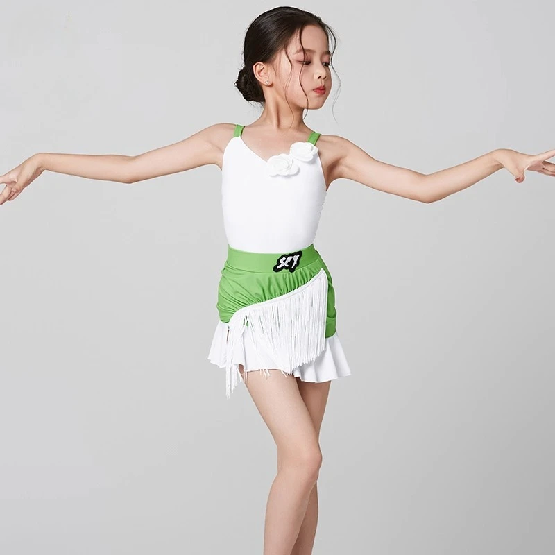 Abbigliamento da danza del ventre per ragazze per bambini Gonna da tango per bambini Abbigliamento da carnevale Abbigliamento da ballo Salsa latina Abiti da ballo con nappe di alta qualità