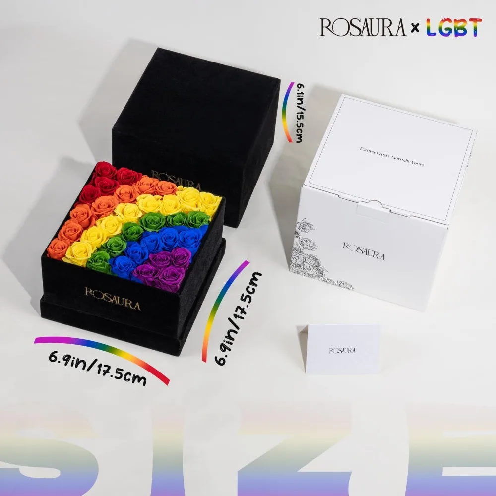 صندوق هدايا من الورود المحفوظة الأبدية مكون من 34 قطعة - زهور حقيقية تدوم إلى الأبد لعيد الحب بألوان قوس قزح #2