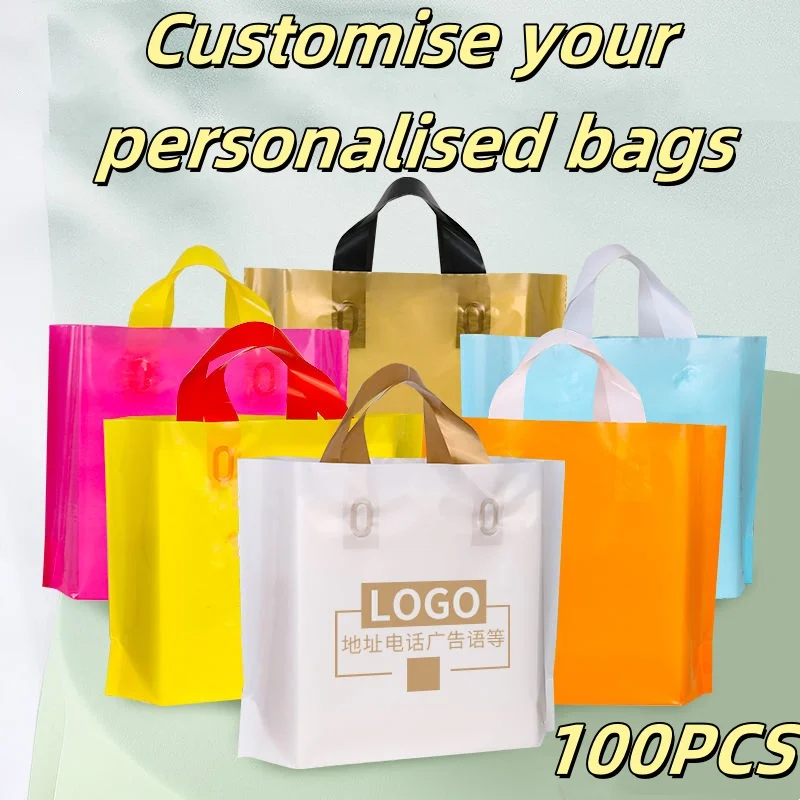 Personalised Purchase Bags Customised with Logo Plastic Coloured Gift Bags with Handles Printed Monochrome LOGO Store Brand