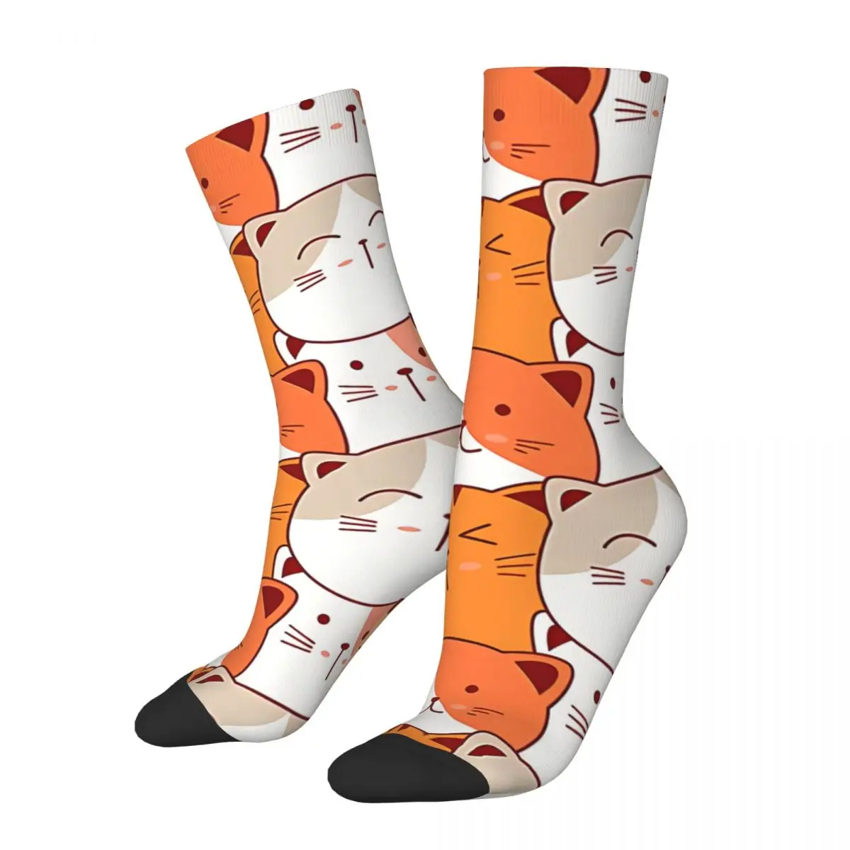 Funny Crazy Sock for Men Cute Cats Vintage Meow Quality Pattern Printed Crew Sock Casual Gift