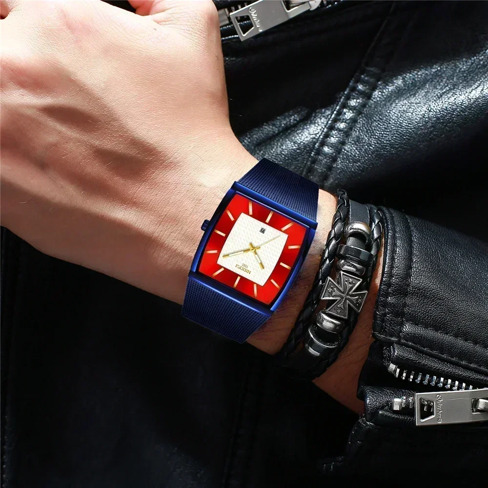 Fashion NIBOSI Watches Men Top Band Luxury Quartz Square Watch Ultra Auto Date orologio Casual impermeabile per uomo Relogio Masculino