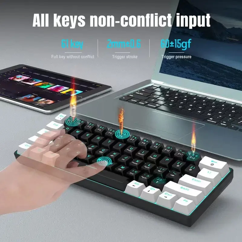 Household Esports Mechanical Keyboard 60% Small and Compact Game Keyboard With Blue Switches and Backlit Navy Blue
