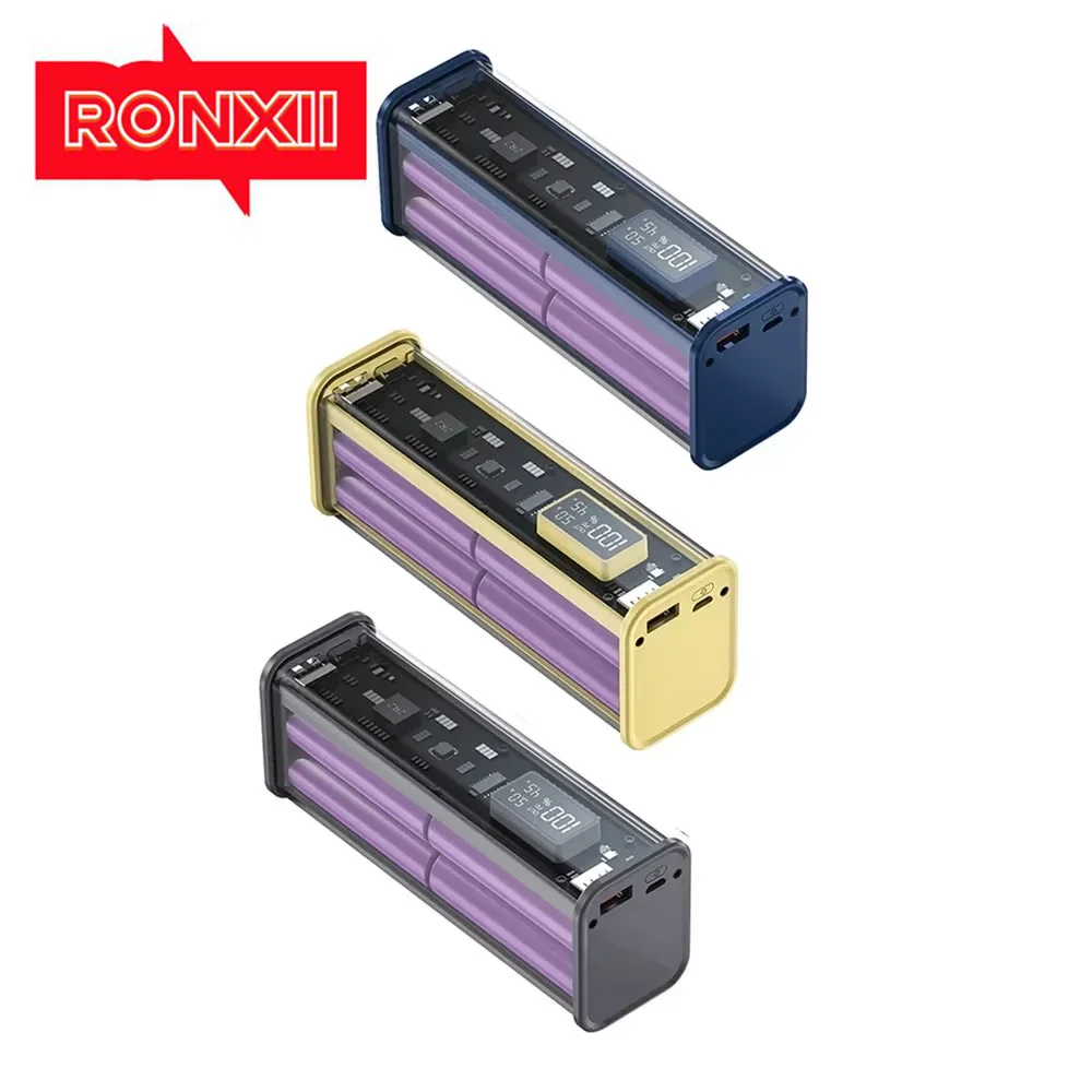 

RONXII 8*18650 PD22.5W DIY Professional Fast Battery Charger Case for Dual USB+PD Port Battery Charging Power Bank Box