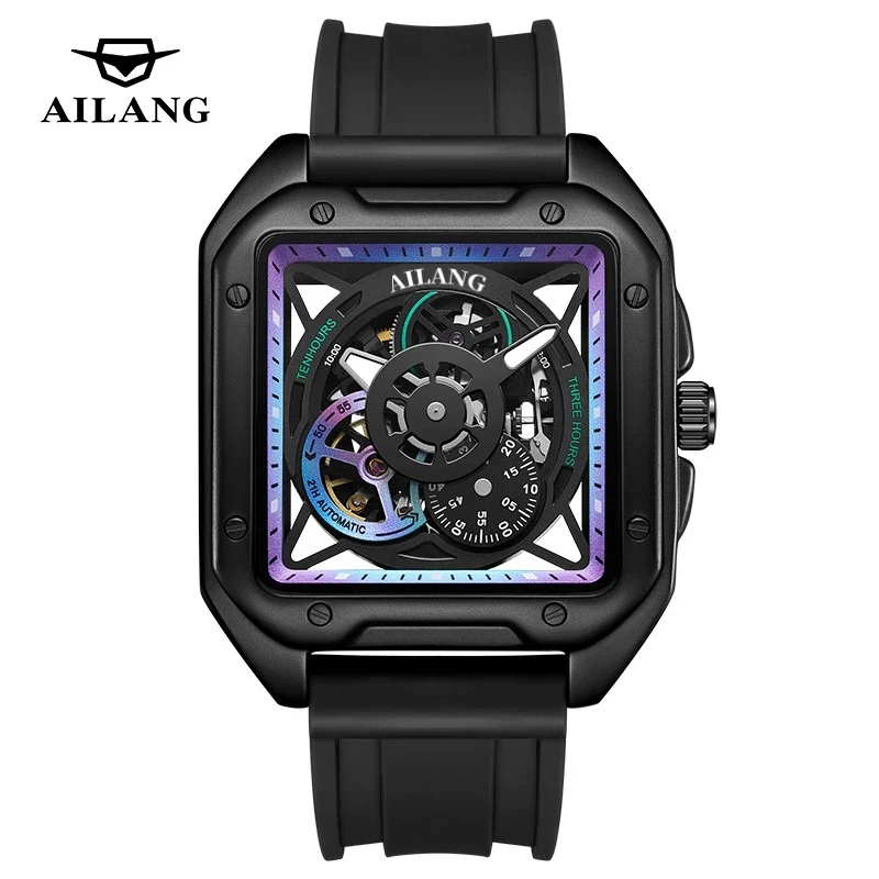 AILANG Brand New Fashion Skeleton Mechanical Watch for Men Sports Silicone Strap Waterproof Luminous Luxury Hollow Watch Men\'s