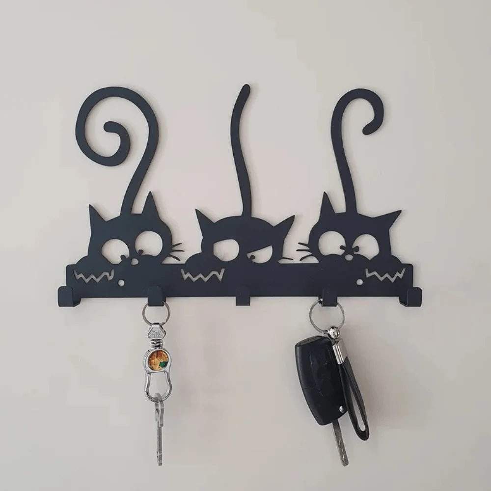 Vintage Black Metal Key Holder Cute Room Decor Wall Hanger For Hanging Coats Hats Towels Keys Wall Hook Coat Rack Holders Hooks