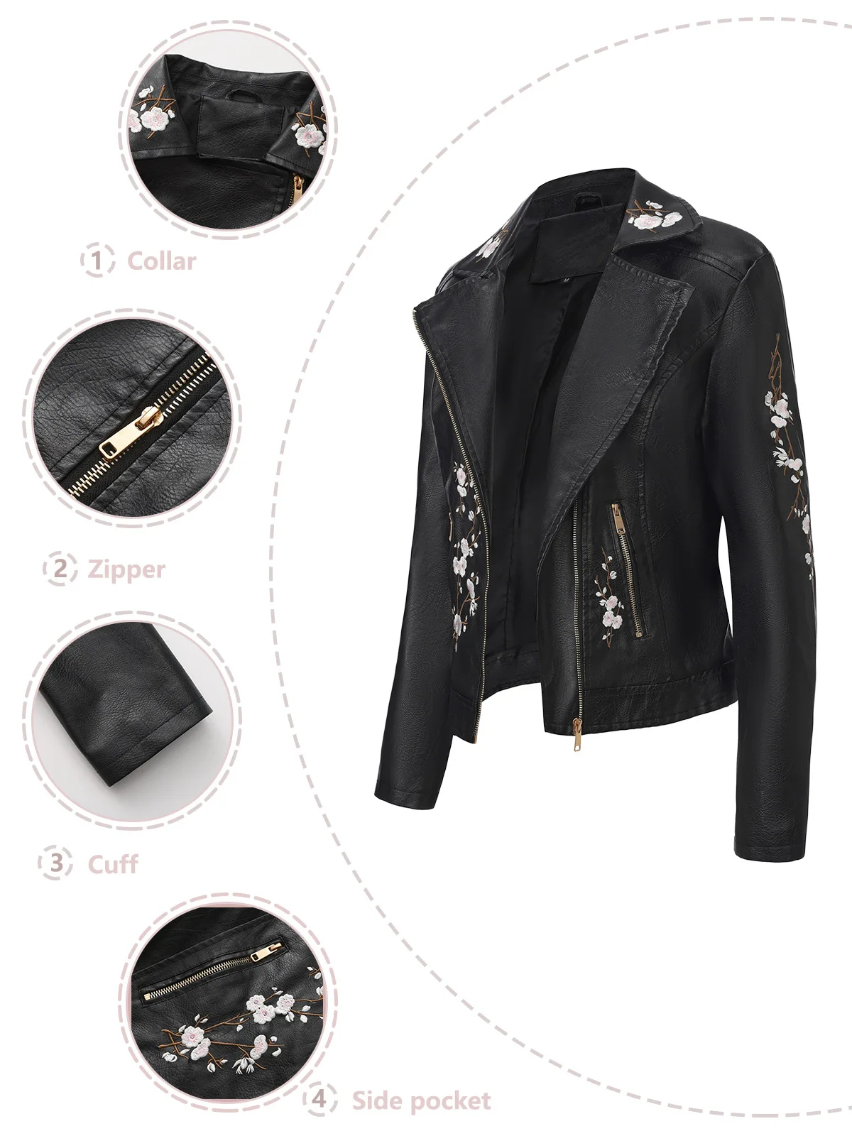 This year's popular fashion embroidery leather jacket zipper autumn coat PU motorcycle punk jacket European women's clothing
