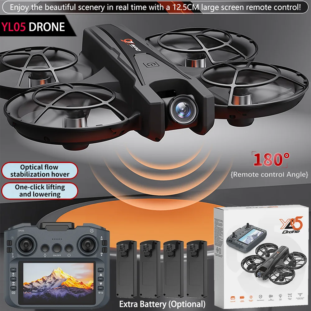 YL05 Mini Drone Professional HD Dual Camera Photography Optical Flow Hover Remote Control With Screen Quadcopter Toy Kids Gifts