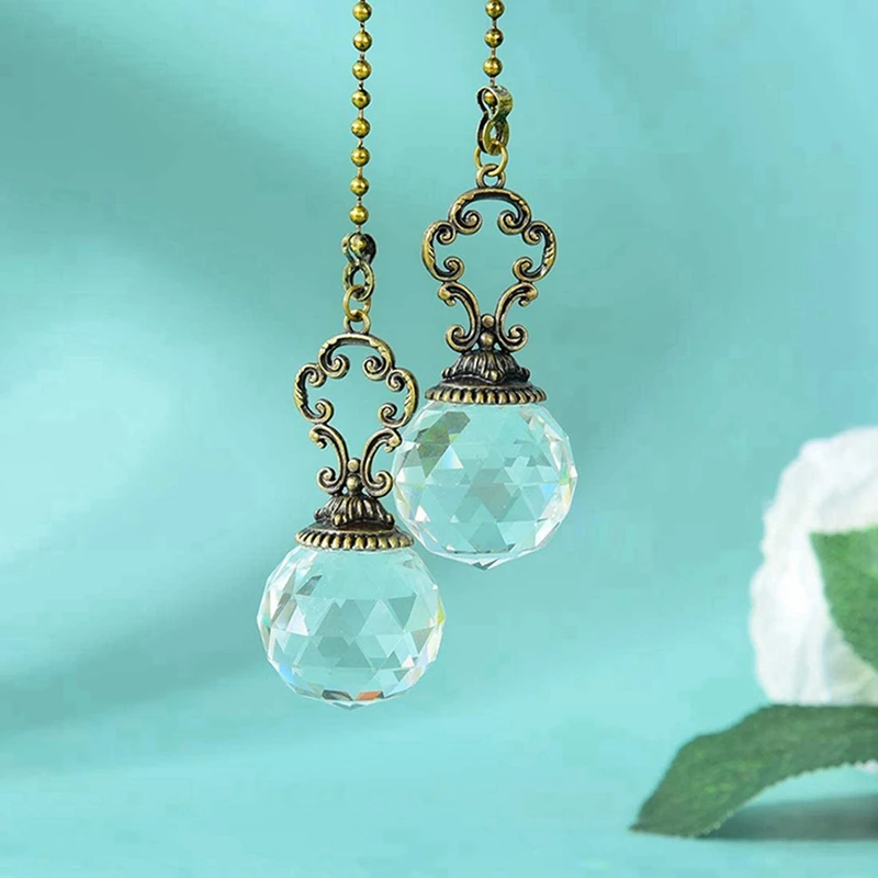 ABJY-مجموعة مكونة من 4 مروحة شفافة على الطراز العتيق وسلسلة مروحة سقف تسحب كرة منشور كريستالية