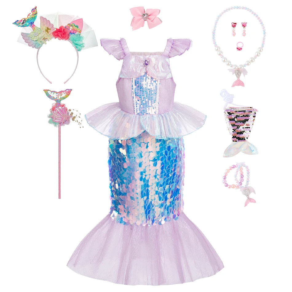 

Kids Christmas Party Glitter Fishtail Skirt Sets Child Halloween Princess Cosplay Dresses Baby Girls Little Mermaid Sequin Dress