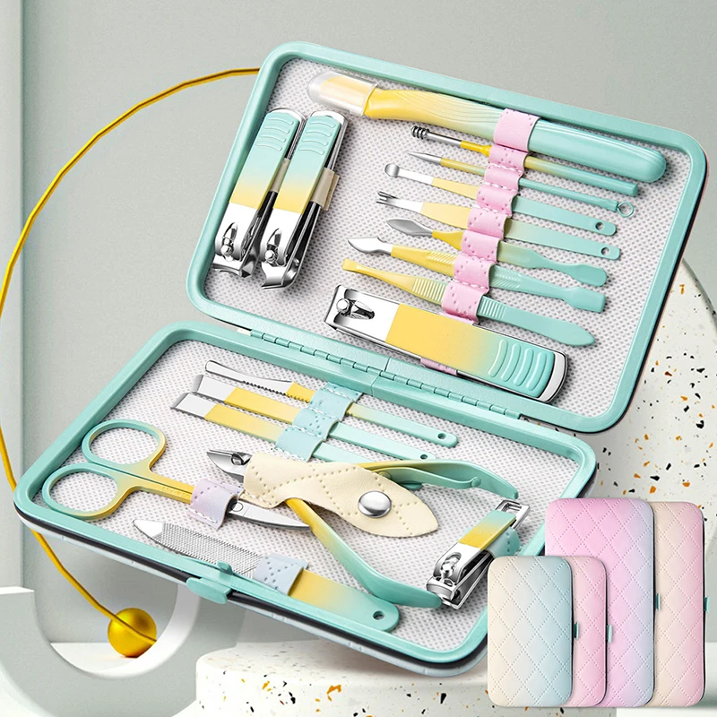 10/12/18Pcs Nail Clippers Set Stainless Steel Manicure Pedicure Kit Grooming Tools With Travel Case