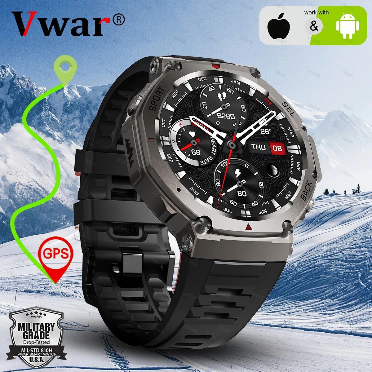 

2025 New For Huawei Xiaomi Men GPS Smart Watch Bluetooth Call IP69K/ 5ATM Waterproof Compass GPS Sports Rugged Smartwatch T-Rex3