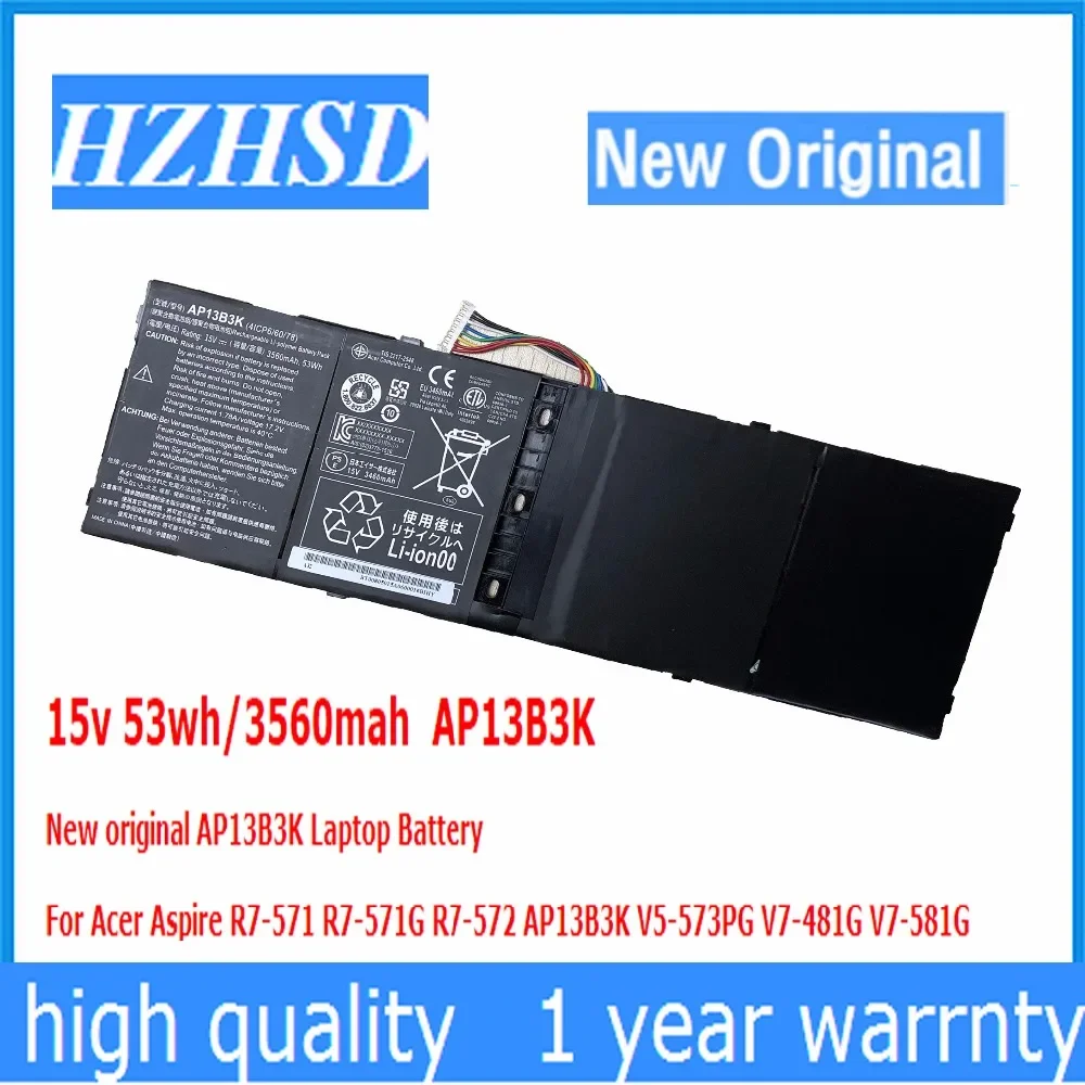 

15v 53wh/3560mah AP13B3K New original Laptop Battery For Acer Aspire R7-571 R7-571G R7-572 AP13B3K V5-573PG V7-481G