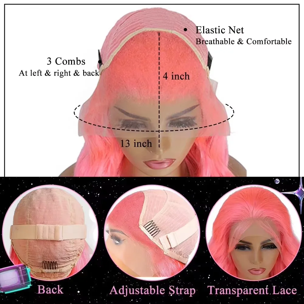 30 Inch Lace Front Wig Human Hair 13x6 Straight Pink HD Lace Frontal Wig Human Hair Pink Lace Front Wig Human Hair For Women image 6