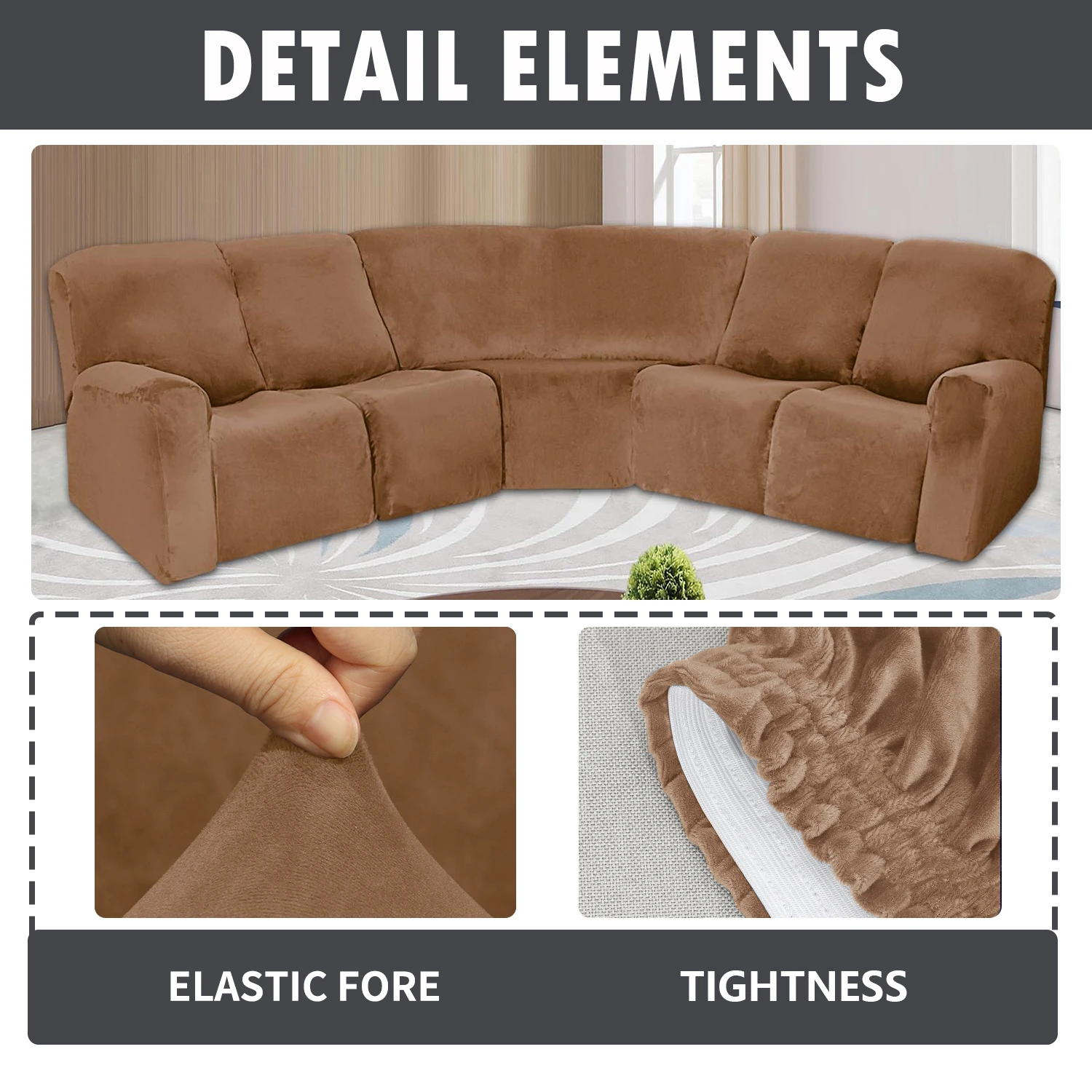 7-Piece L Shape Velvet Stretch Recliner Corner Sofa Covers for Sectional Sofa Set Reclining L Shape Sofa Slipcovers