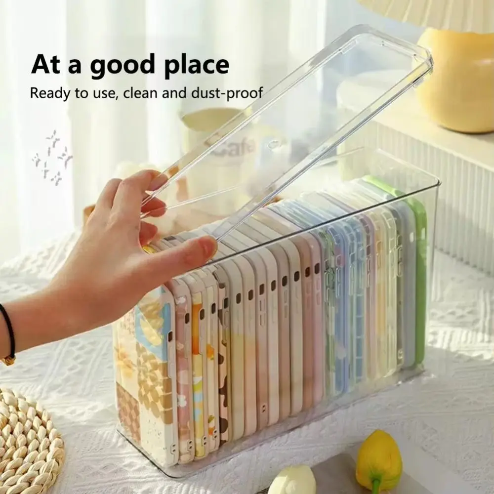 Clean Mobile Phone Case Container with Cover/Handle Large Capacity Desk Sundries Storage Box Space-saving Ins Style