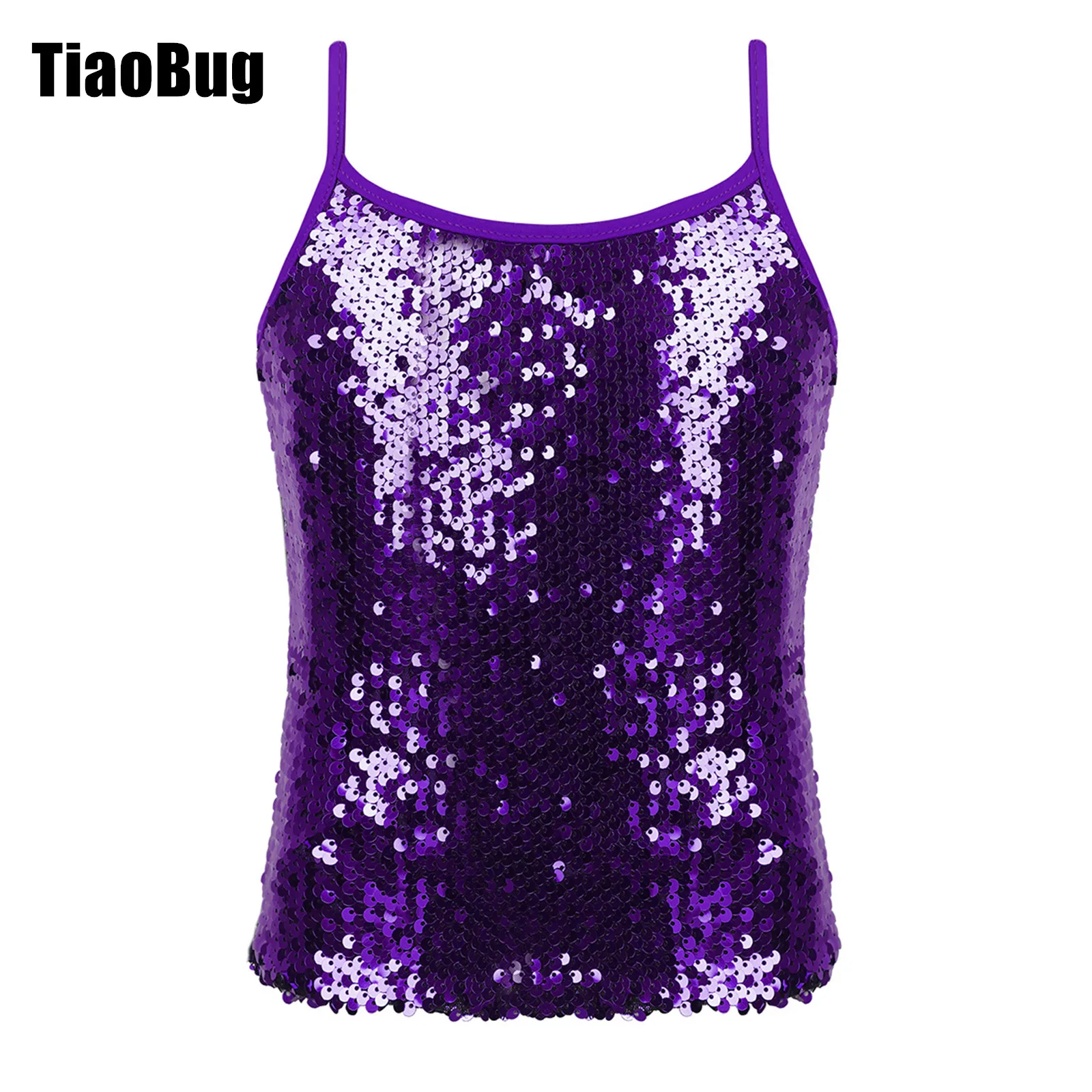 

Kids Girls Summer Camisole Top Shiny Sequins Sleeveless Tank Top Vest Children Gymnastics Jazz Ballet Dance Clothes Streetwear