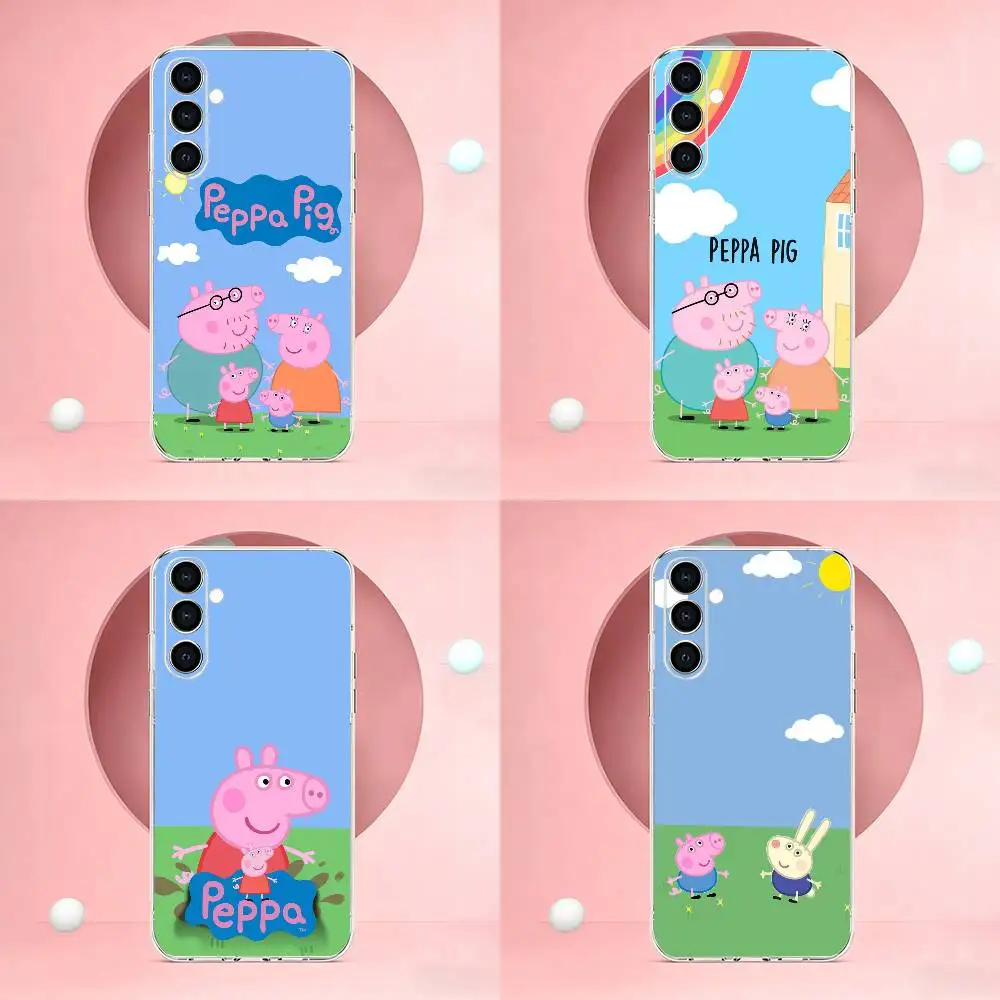 Capa de telefone Peppa P-Pig Happy Family para Samsung, capa transparente macia A73, A72, A71, A70, A53, A52, A51