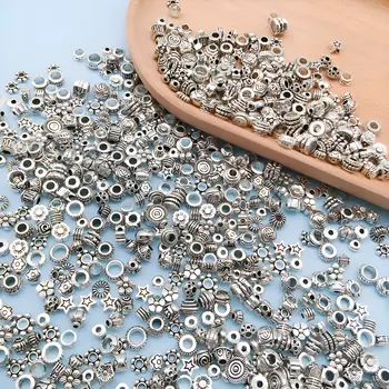 隨機混合裝 23/30 顆金屬珠,復古銀色管珠,鋅合金隔珠,散珠,適用於 DIY 手鍊飾品製作 10 最佳銷售 管珠 - №8