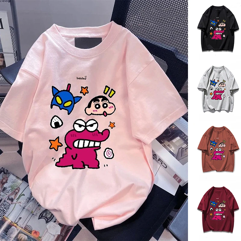 Summer Crayon Shin-Chan Anime Cute T-Shirt Round Neck Loose Casual Short Sleeves Cartoon Print Ins Girl Birthday Gifts