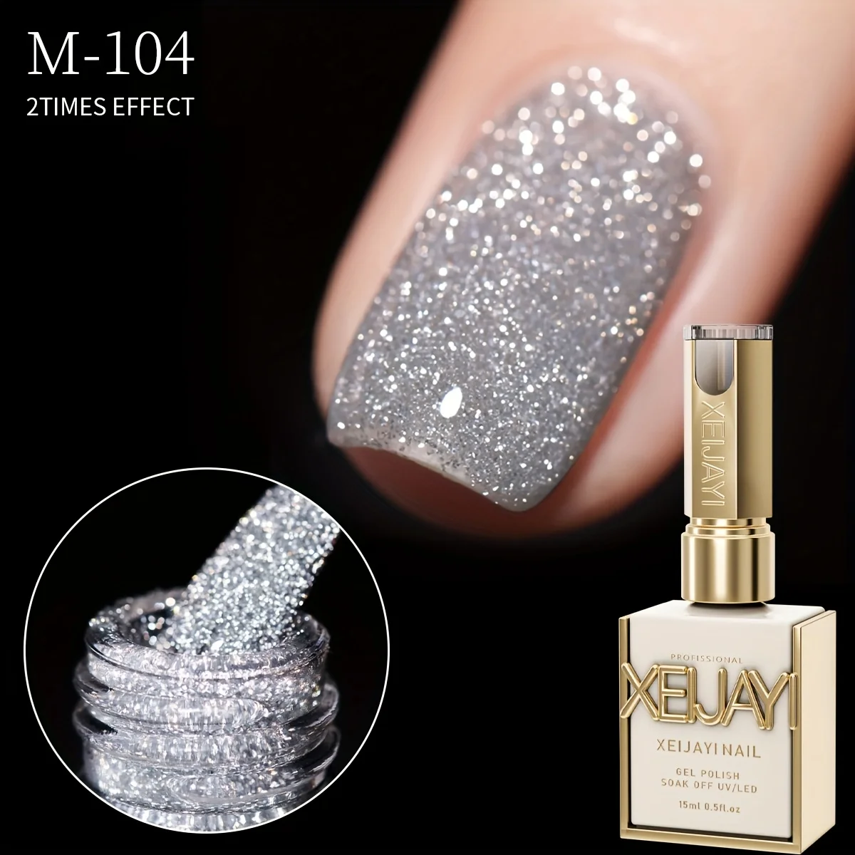 1 Stück silberner Glitzer-Gel-Nagellack mit 2-fach funkelndem Effekt, hochdichtes Glitzer-UV/LED-Nagelgel zum Einweichen