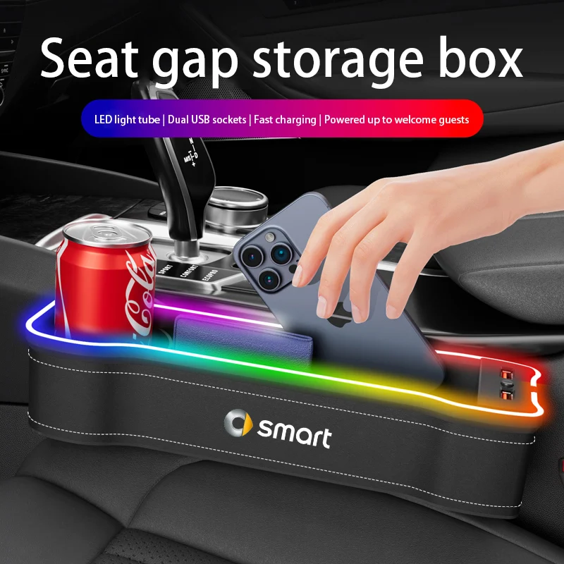 For smart fortwo forfour 453 451 450 Car seat gap rechargeable ambient light leather storage box