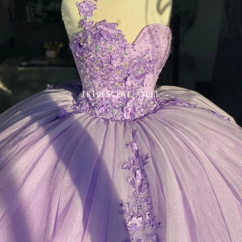 IRIDESCENT Purple Ball Gown Quinceanera Dresses Meninas De 15 Anos Porno Formal 3D Flowers Sequined Beading One Shoulder Girl