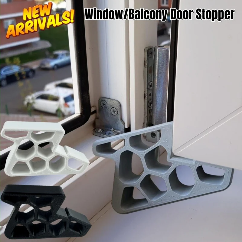 Multi-use Window/Balcony Door Stops with Track Lock, Easy Install/Removal Heavy Duty Stopper, Non-Slip Door Wedge Protector