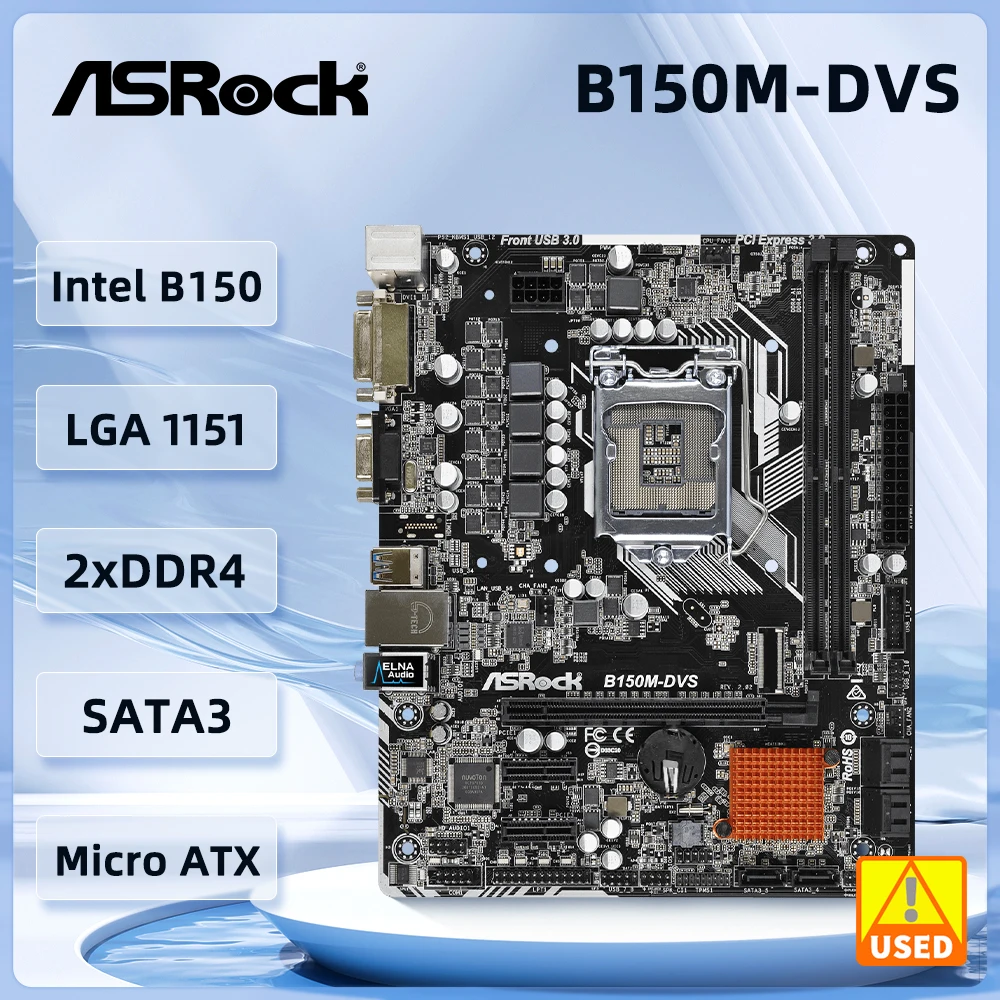 

Asrock B150M-DVS материнская плата LGA 1151 DDR4 32G SATA3 USB3.0 VGA DVI Micro-ATX поддерживает 7/6 поколение Core i3-6100 cpu