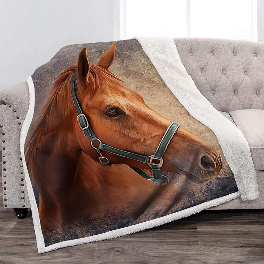 Animals Horse Head Print Blanket Soft Warm Cozy Horse Lovers Present Decor Blanket Home Couch Chair Bed Sofa Office