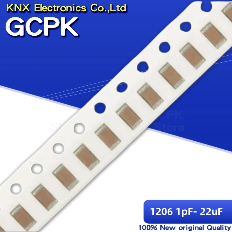 100pcs 1206 50V SMD Thick Film Chip Multilayer Ceramic Capacitor 1pF- 22uF 10NF 100NF 1UF 2.2UF 4.7UF 10UF 22PF