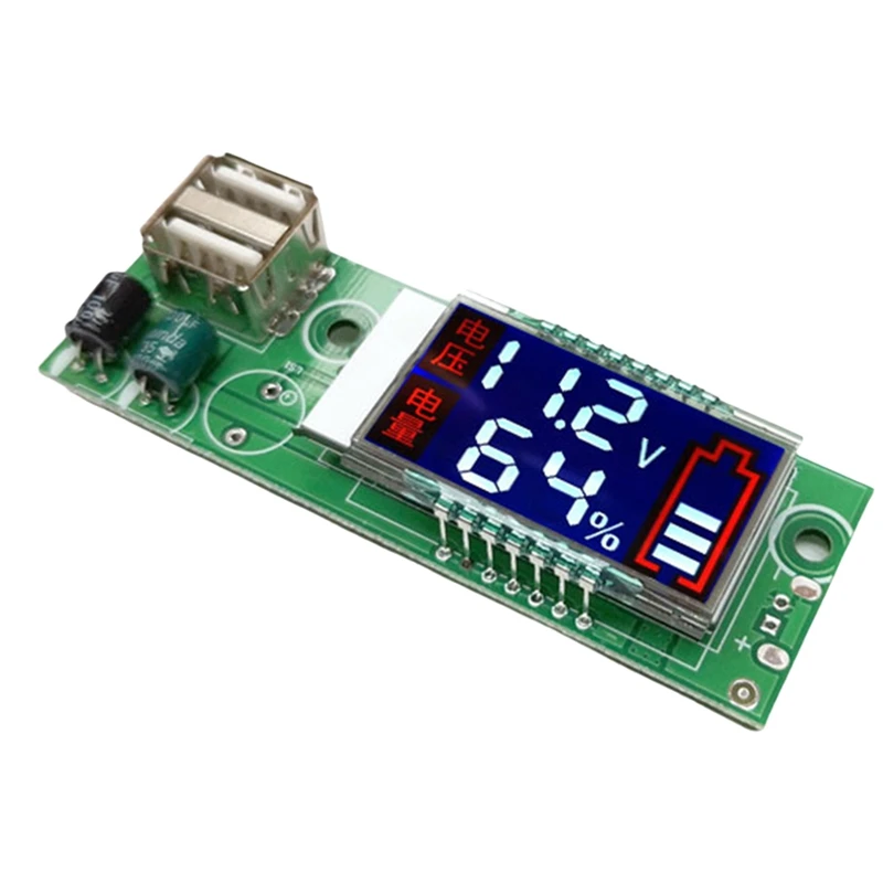 ABAE-Acid แบตเตอรี่ลิเธียมโวลต์มิเตอร์แบตเตอรี่เครื่องทดสอบความจุ LCD เครื่องทดสอบแรงดันไฟฟ้าแบบดิจิตอลโมดูล USB ตัวบ่งชี้ระดับแบตเตอรี่