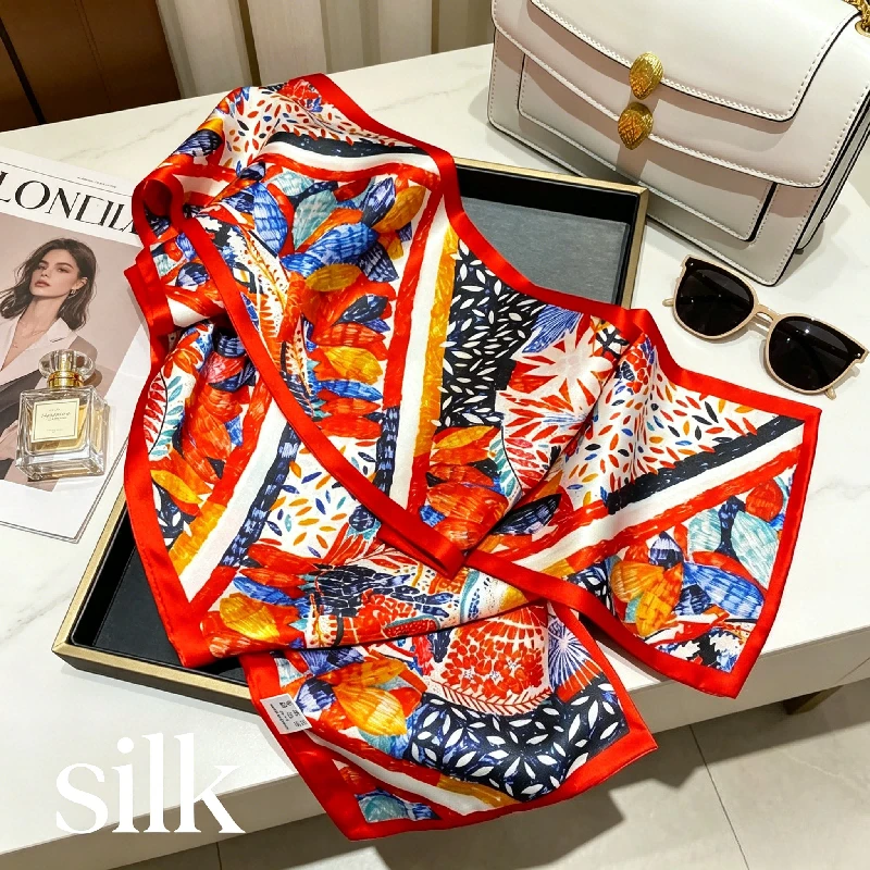 

South Korea's New Silk Scarf Fashion Foreign Floral Printing Double-layer Mulberry Silk Strip Scarf Gifts Holiday Gifts