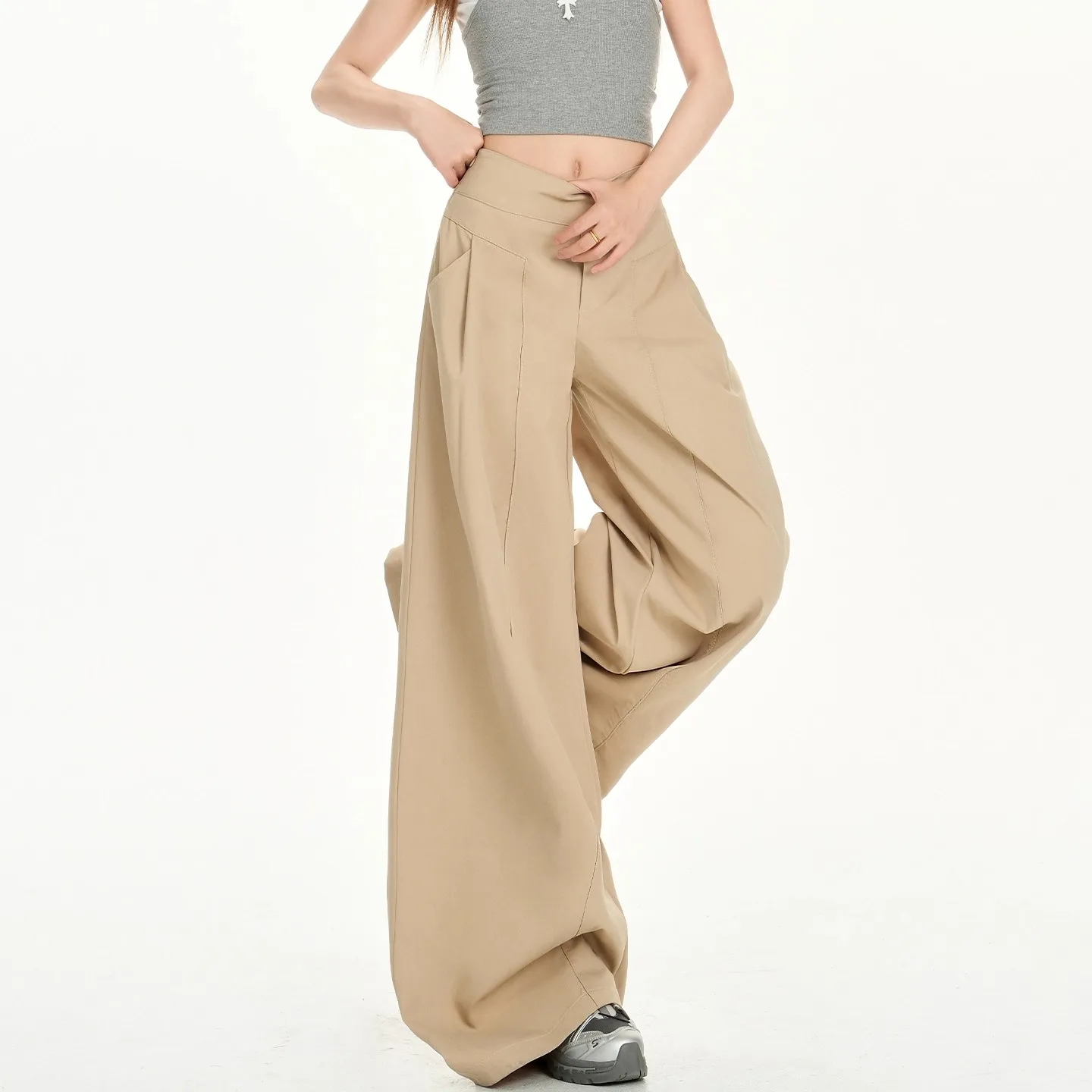 ارتفاع الخصر النساء البدلة السراويل مستقيم مكتب السيدات الكورية موضة بنطلون زر غير رسمي فضفاض الإناث السراويل السوداء جديد 2025