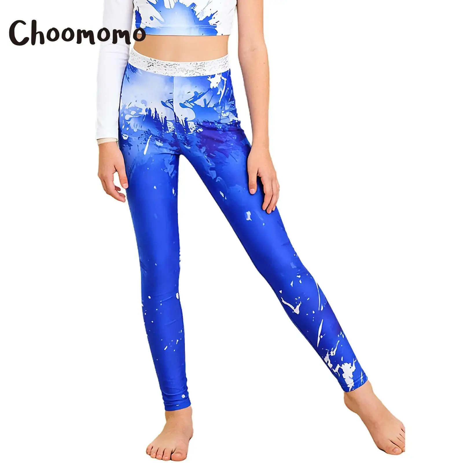 

Брюки для фигурного катания для девочек, стильные гимнастические штаны с принтом, эластичные леггинсы для балета и танцев с пайетками, тренировочные брюки