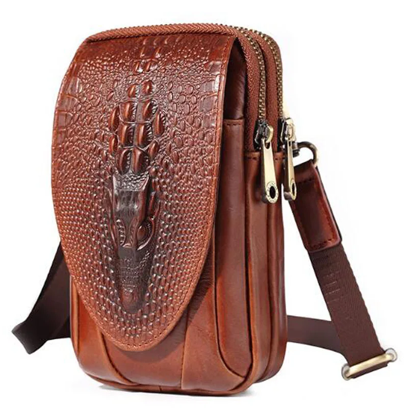 Men Leather Crocodile Grain Waist Bag small Shoulder Bags Purse Hip Bum  Cell Phone Case Hook Belt Fanny  Cross Body Pack