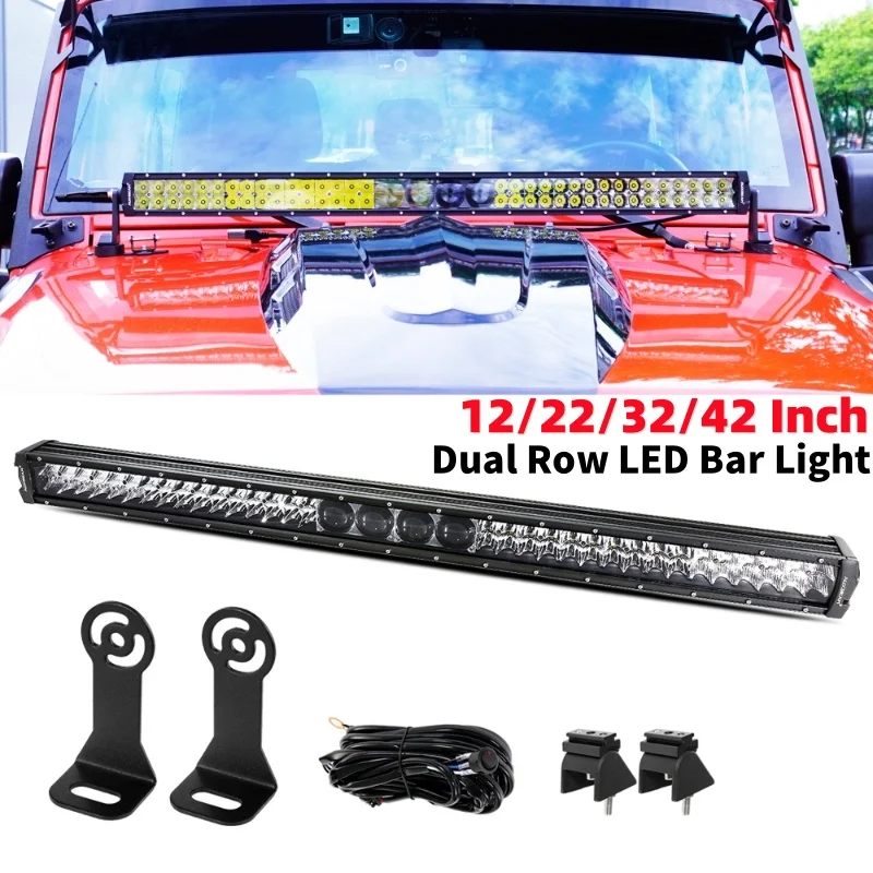 Auxbeam 12/22/32/42 Inch Dual Row LED Light Bar with Harness kit for Truck Pickup Offroad 5D Pro Series