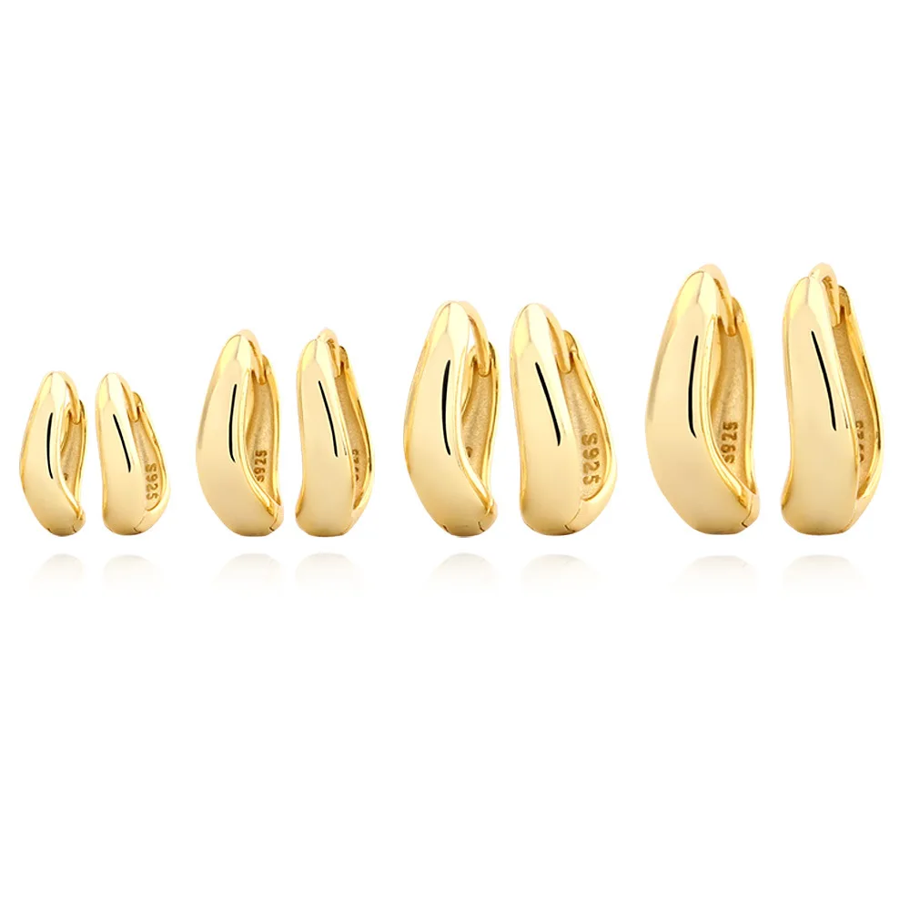 

CCFJOYAS 6/8/10/12mm 925 Sterling Silver Irregular Geometric Plain Hoop Earrings for Unisex Simple Glossy 18K Gold Plated Hoops