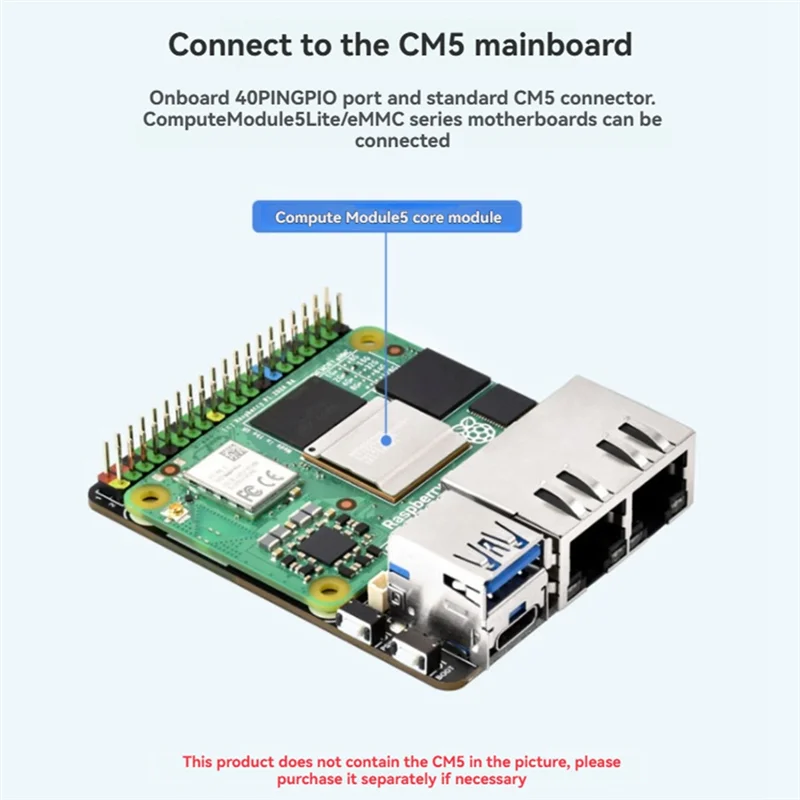 Мини-плата расширения CM5 с двумя гигабитными сетевыми портами, плата расширения CM5 с 40 графическими процессорами для вычислительного модуля Raspberry Pi 5-N36R