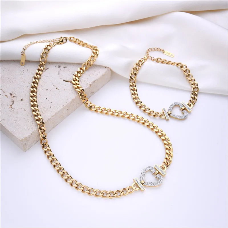 Classical Romantic Cubic Zircon Eternity Love Crystal Necklace Chic Bracelet For Women Party Jewelry Set Wholesale Birthday Gift