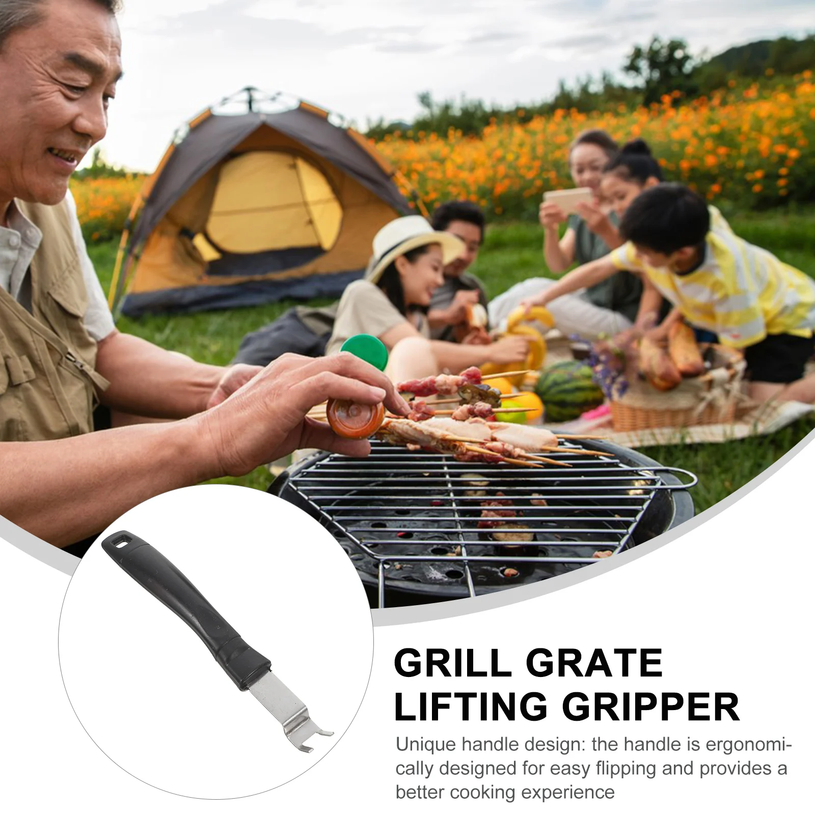 

2pcs BBQ Food Flipper Grilling Tools Black Grid Gripper Portable Korean BBQ Accessories Lightweight Camping barbecue forks