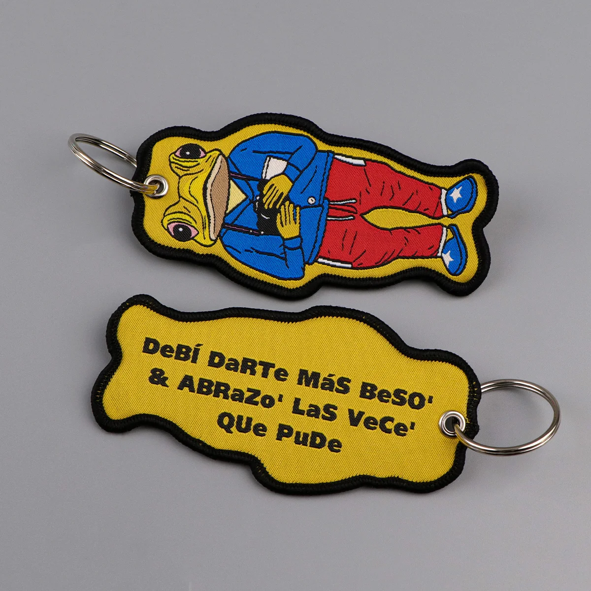 Funny Frog Embroidered Keychain Double Sided Car Key Ring Humorous Spanish Quotes Accessory for Keys Backpacks Gift for Friends