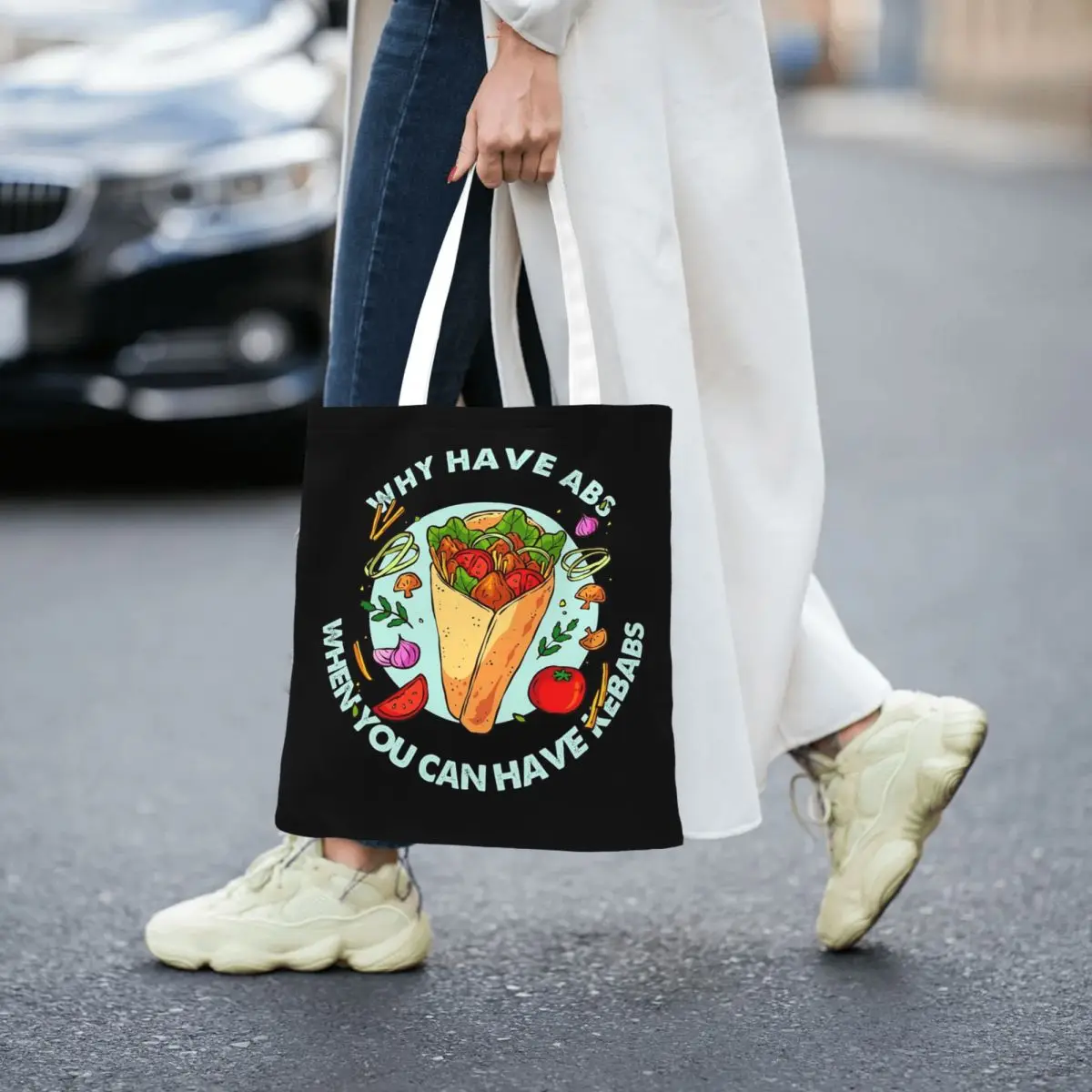 DONER KEBAB When You Can Have Kebabs Shopping Bags Foldable Canvas The Tote Bag Ladies Shoulder Tote Travel Handbag