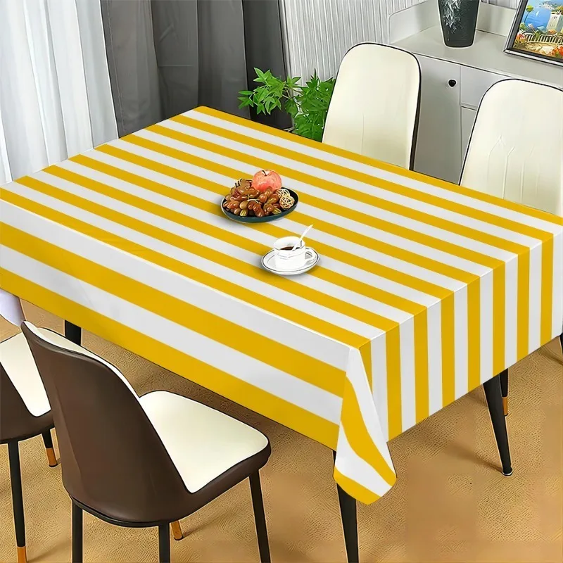 Yellow and white striped tablecloth, rectangular tablecloth, suitable for kitchen, dining room, party and home decoration